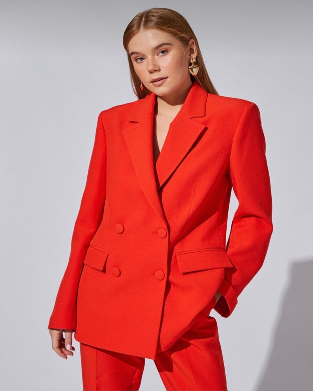 Blazer rojo de verano para mujer, traje de calle, holgado, para fiesta de noche, boda, 2 piezas 