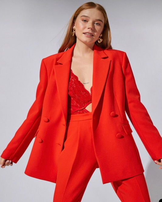 Summer Red Women Blazer Street Power Suits Leisure Loose Evening Party Robe Outfit Wedding Wear 2 Pieces