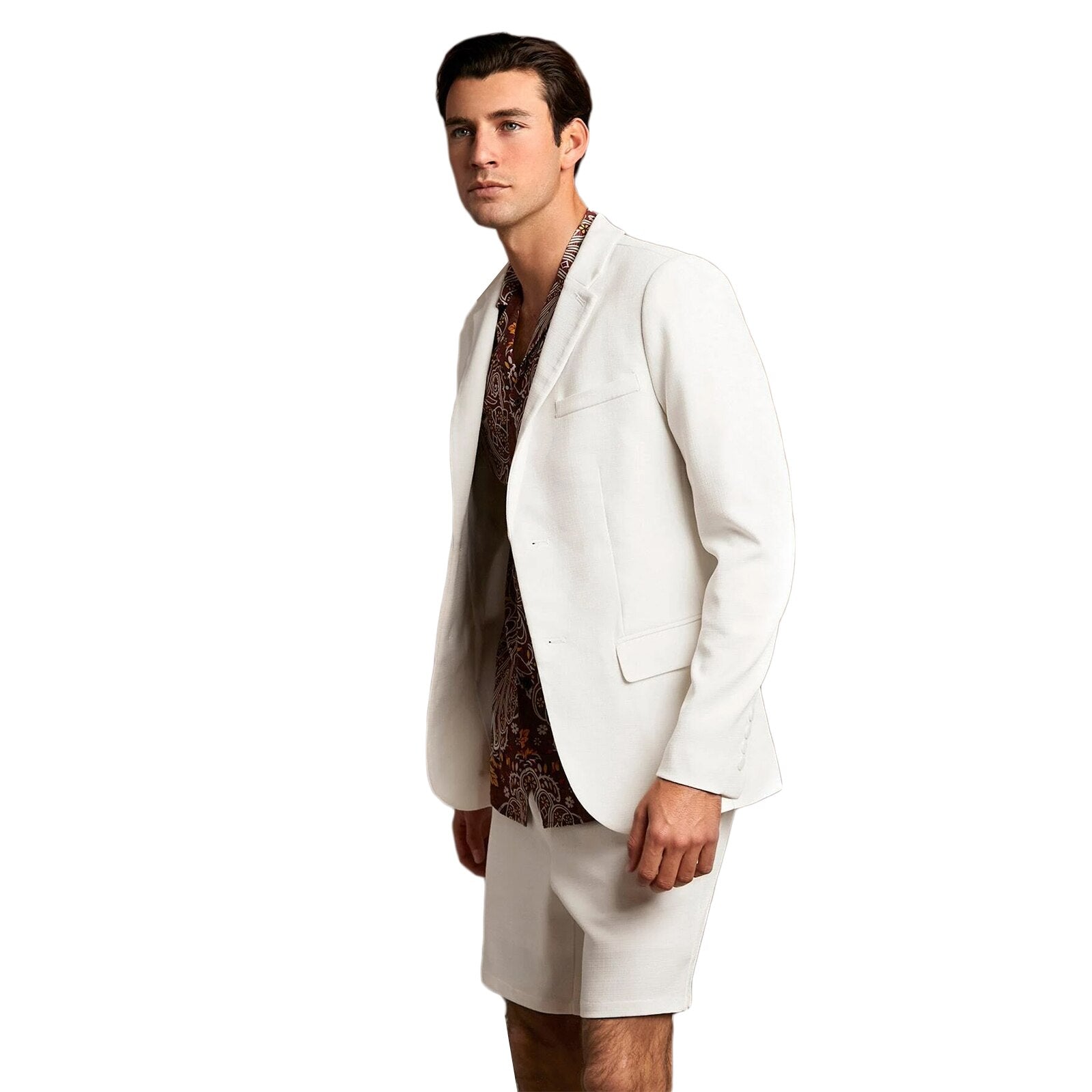 Traje de baño corto de verano para hombre, con solapa con muescas, para fiesta, graduación, negocios, 2 piezas 