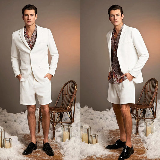 Smoking d'été court pour homme, ensemble 2 pièces, coupe ajustée, revers cranté, pour marié, soirée, bal de promo, tenue d'affaires 