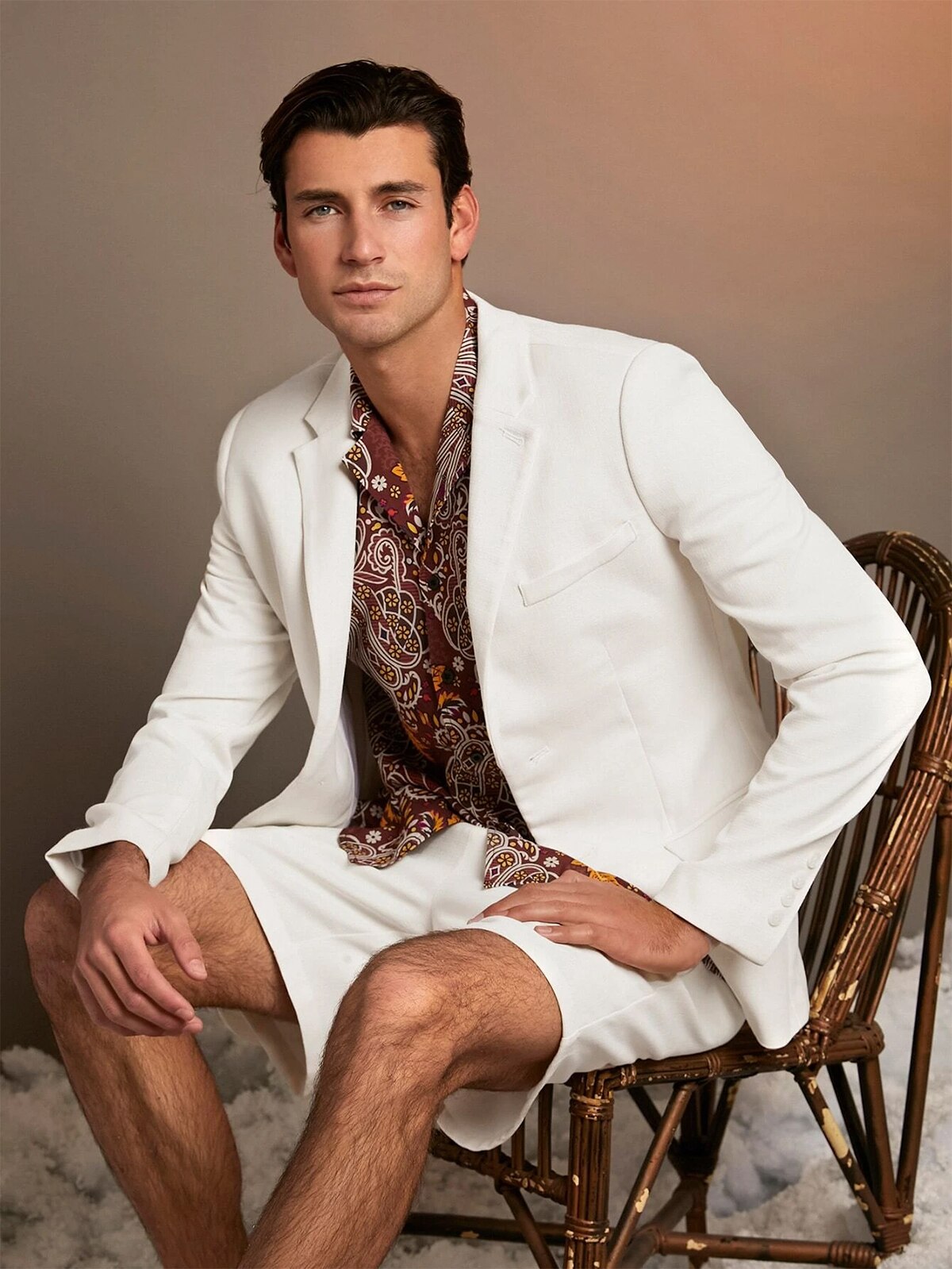Traje de baño corto de verano para hombre, con solapa con muescas, para fiesta, graduación, negocios, 2 piezas 