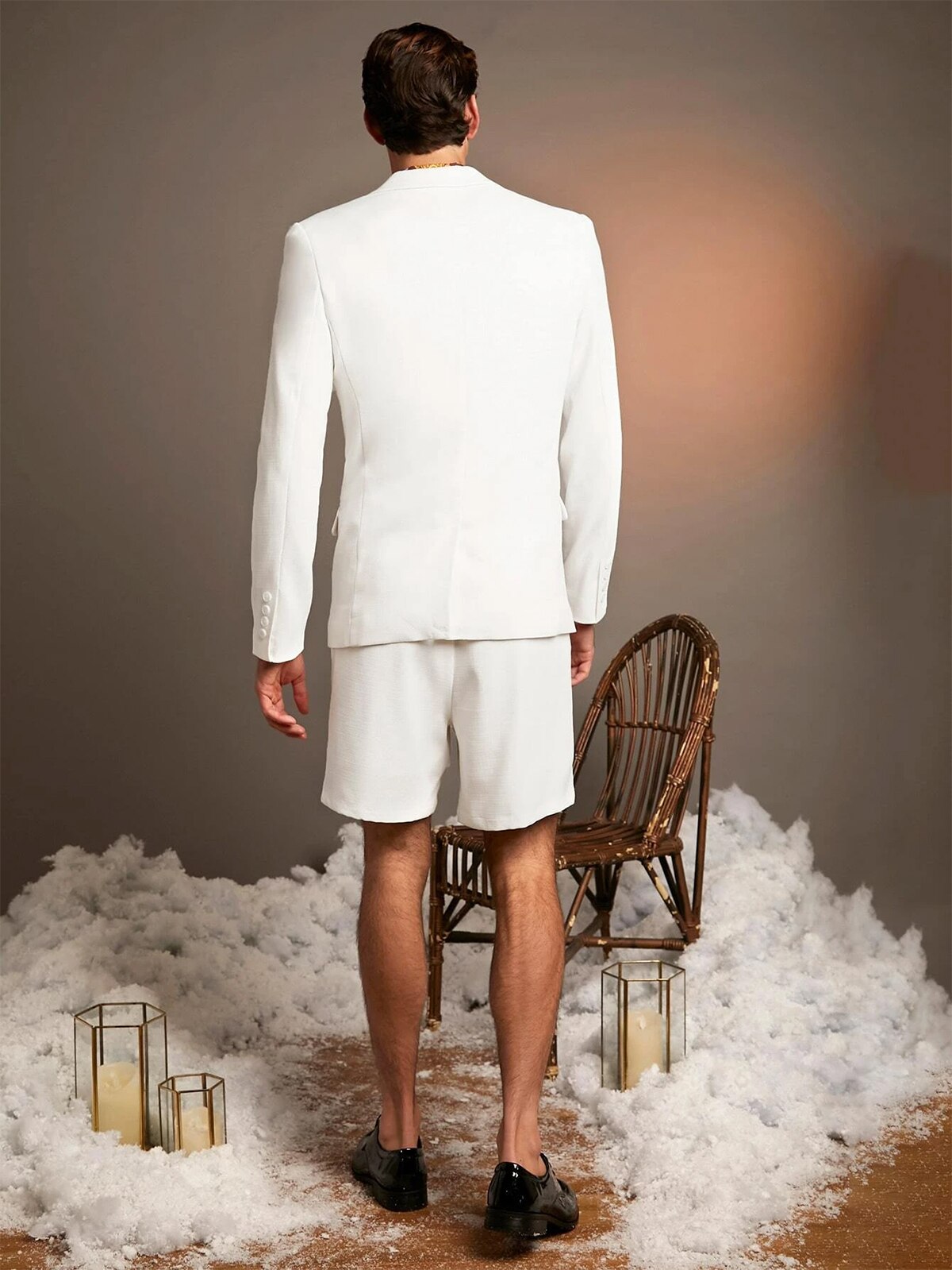 Traje de baño corto de verano para hombre, con solapa con muescas, para fiesta, graduación, negocios, 2 piezas 