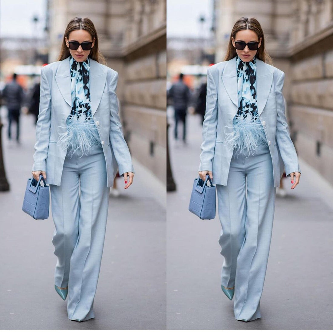 Traje de pantalón azul cielo de verano para mujer, chaqueta a medida, para graduación, boda, 2 piezas (chaqueta + pantalón) 