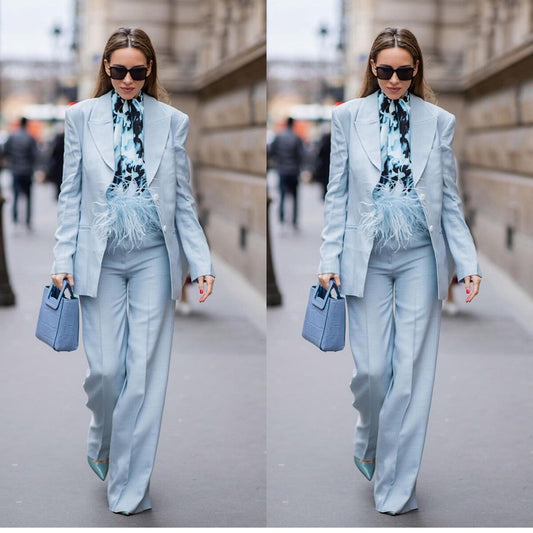 Summer Sky Blue Women Pants Suits Tailored Lady Blazer Prom Formal Wear For Wedding 2 Pieces (Jacket+Pants)