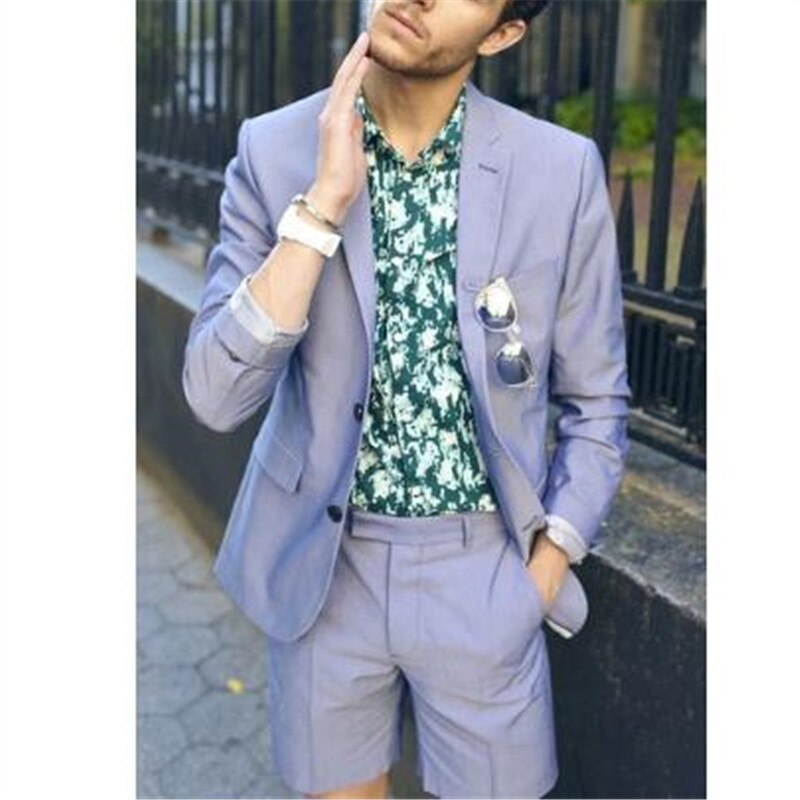 Traje morado para hombre con pantalón corto, 2 piezas (chaqueta + pantalón), para boda, graduación, estilo informal, esmoquin ajustado para novio, blazer. 