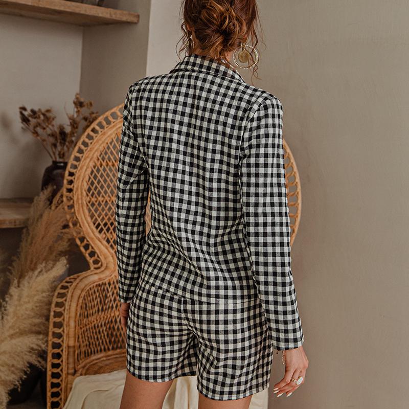 Blazer court d'été fin à carreaux noirs et blancs pour femme, coupe ajustée, tenue de bureau, de soirée, de bal, de loisirs 