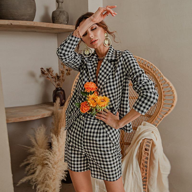 Blazer court d'été fin à carreaux noirs et blancs pour femme, coupe ajustée, tenue de bureau, de soirée, de bal, de loisirs 