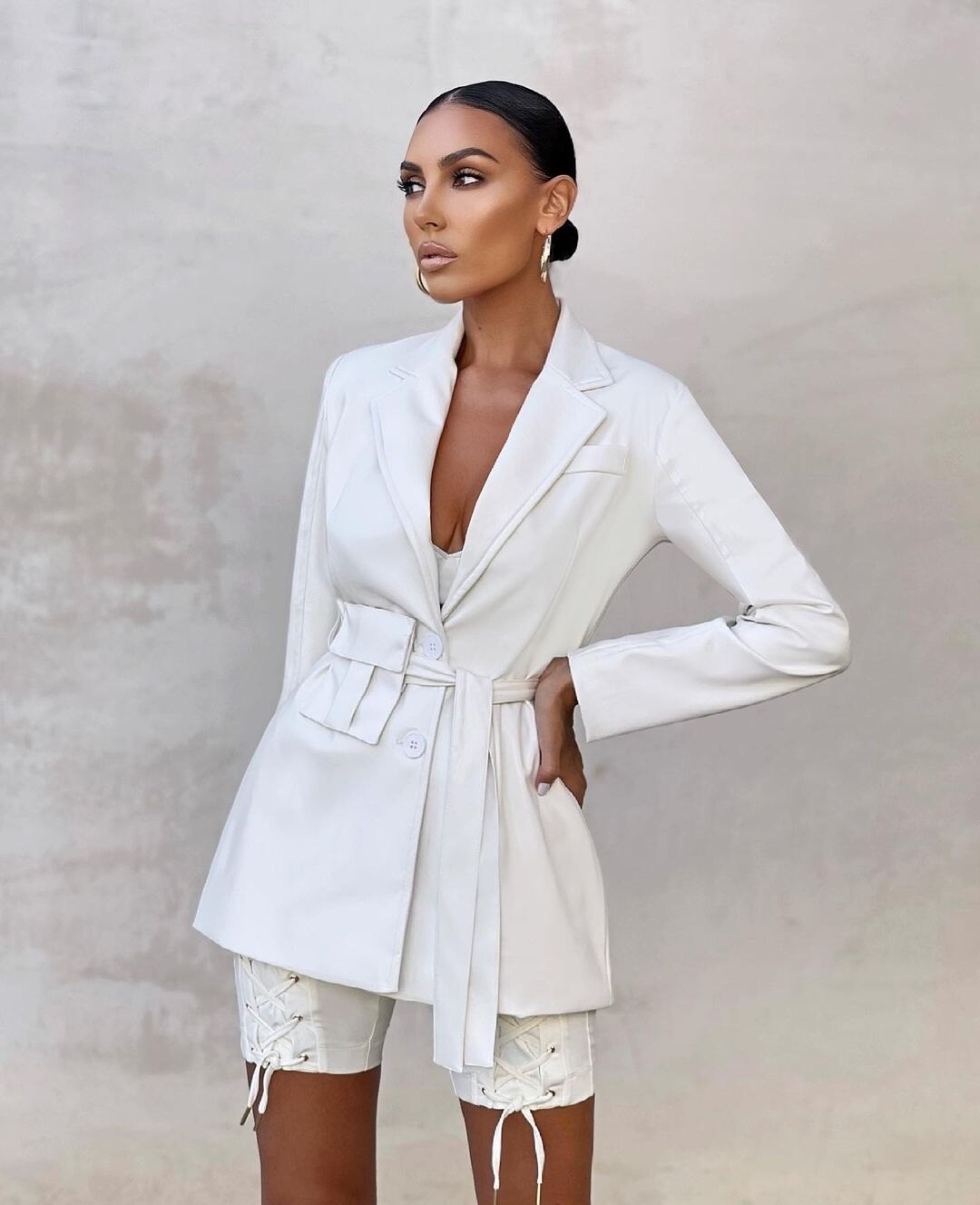 Summer Trousers Set Women Crop Top Sexy Lace-up Blazer Coat High Waist Pants Suit Sets Streetwear 2 Piece Lady