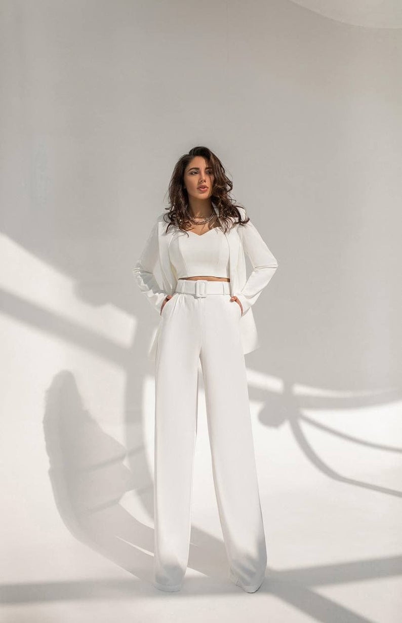 Summer White Mother of the Bride Pants Suit Women Ladies Formal Evening Party Tuxedos 2 pcs