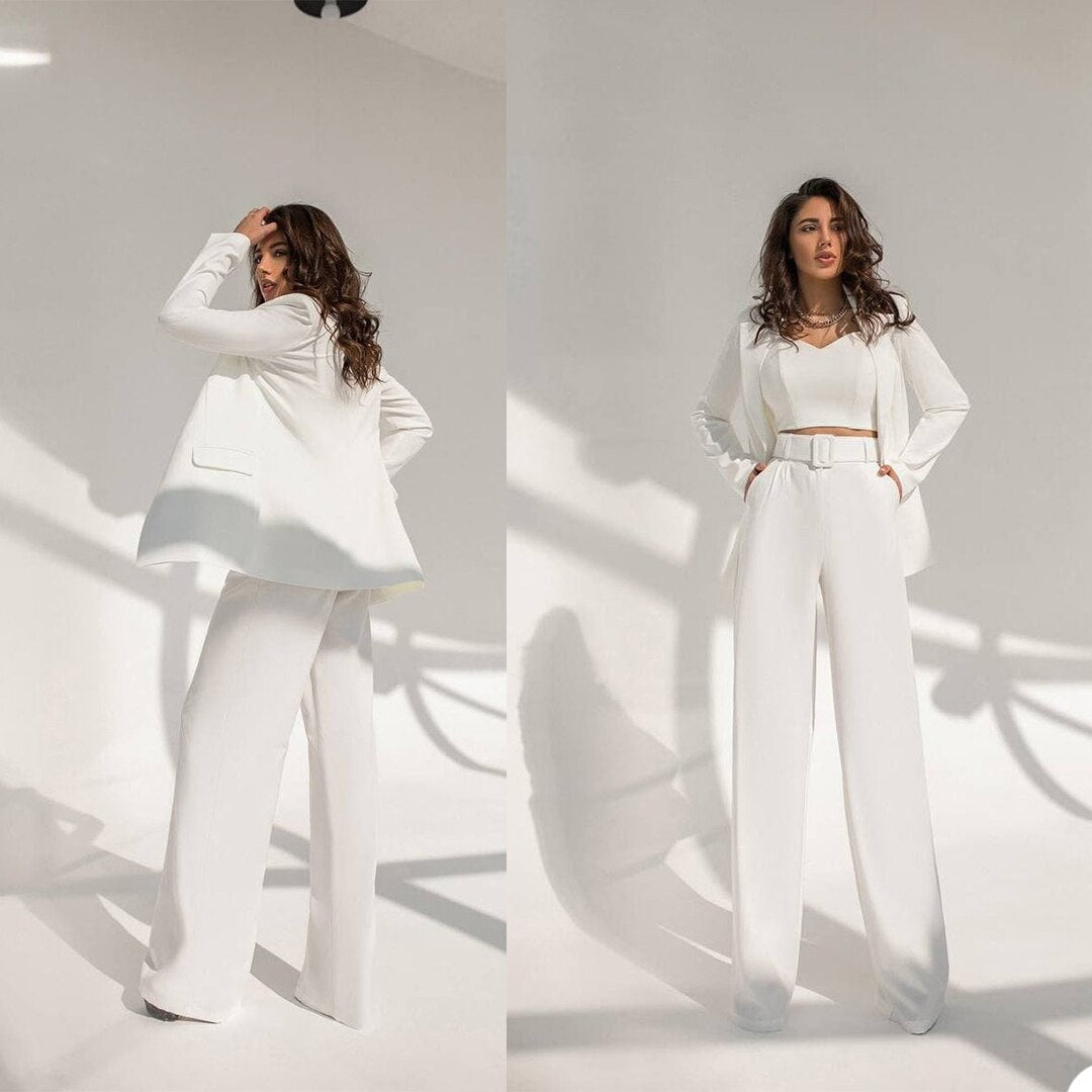 Costume d'été blanc pour mère de la mariée, ensemble 2 pièces, smoking de soirée formel pour femmes 
