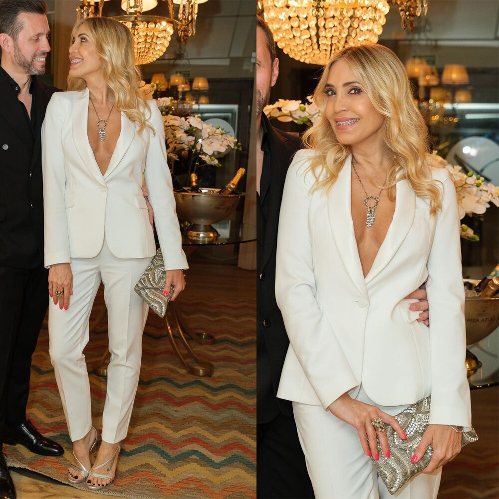 Costume de mariage blanc d'été pour femme, blazer slim fit, pantalon pour mère de la mariée, ensemble robe de soirée, tenue de mariage 2 pièces 