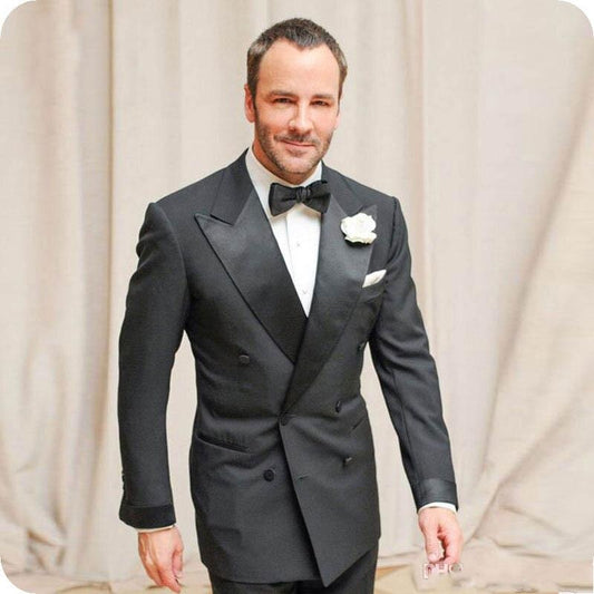 Black Groom Tuxedo Men Double Breasted Slim Fit Wedding Suits Men Blazer Peaked Lapel 2 Piece Terno Masculino