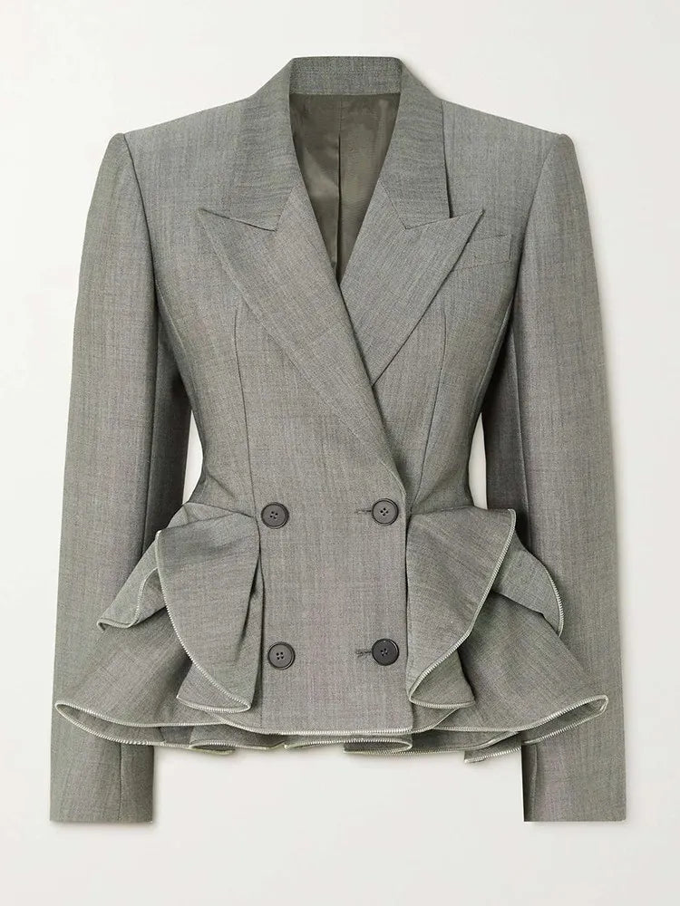 Blazer informal con volantes y cuello entallado para mujer, manga larga, botones y patchwork, ropa femenina 