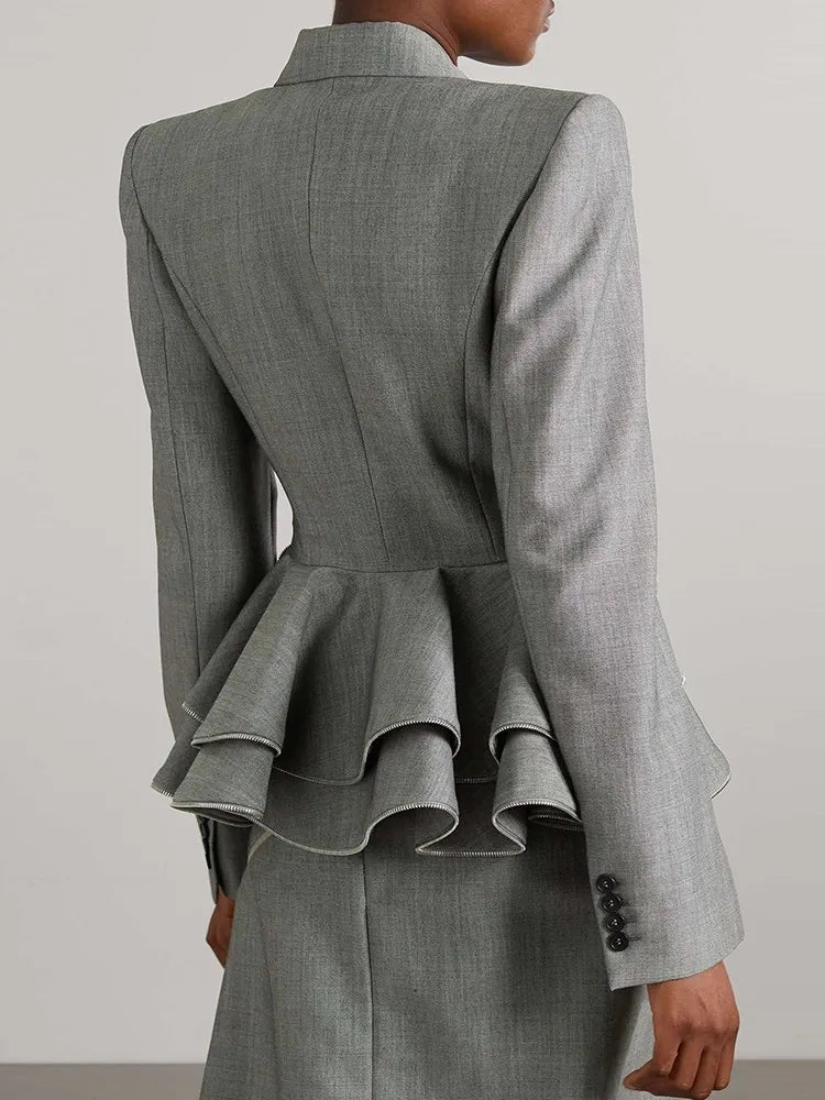 Blazer informal con volantes y cuello entallado para mujer, manga larga, botones y patchwork, ropa femenina 