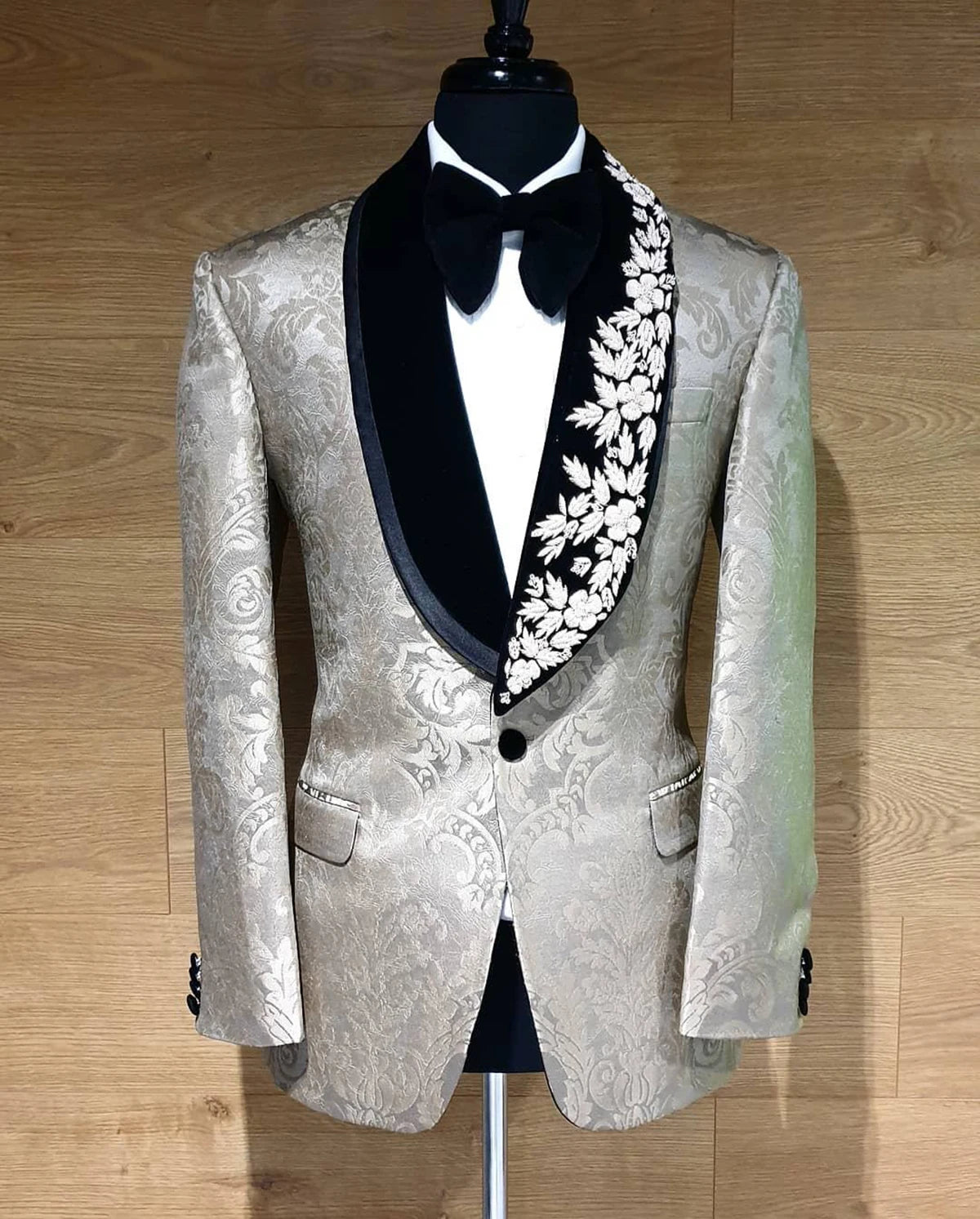 Tailor Floral Pattern Men Suits for Wedding Groom Tuxedos Blazer Coat Black Pants Fit Prom Costume Homme 2 Pieces