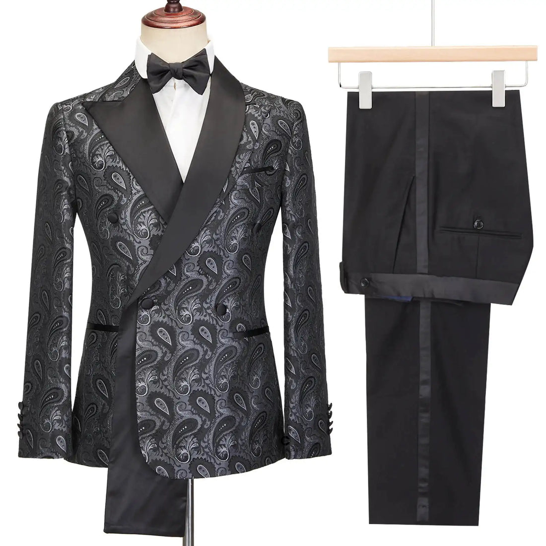 Costume de mariage 2 pièces pour homme, smoking croisé, motif floral, pour bal de promo, fête de mariage