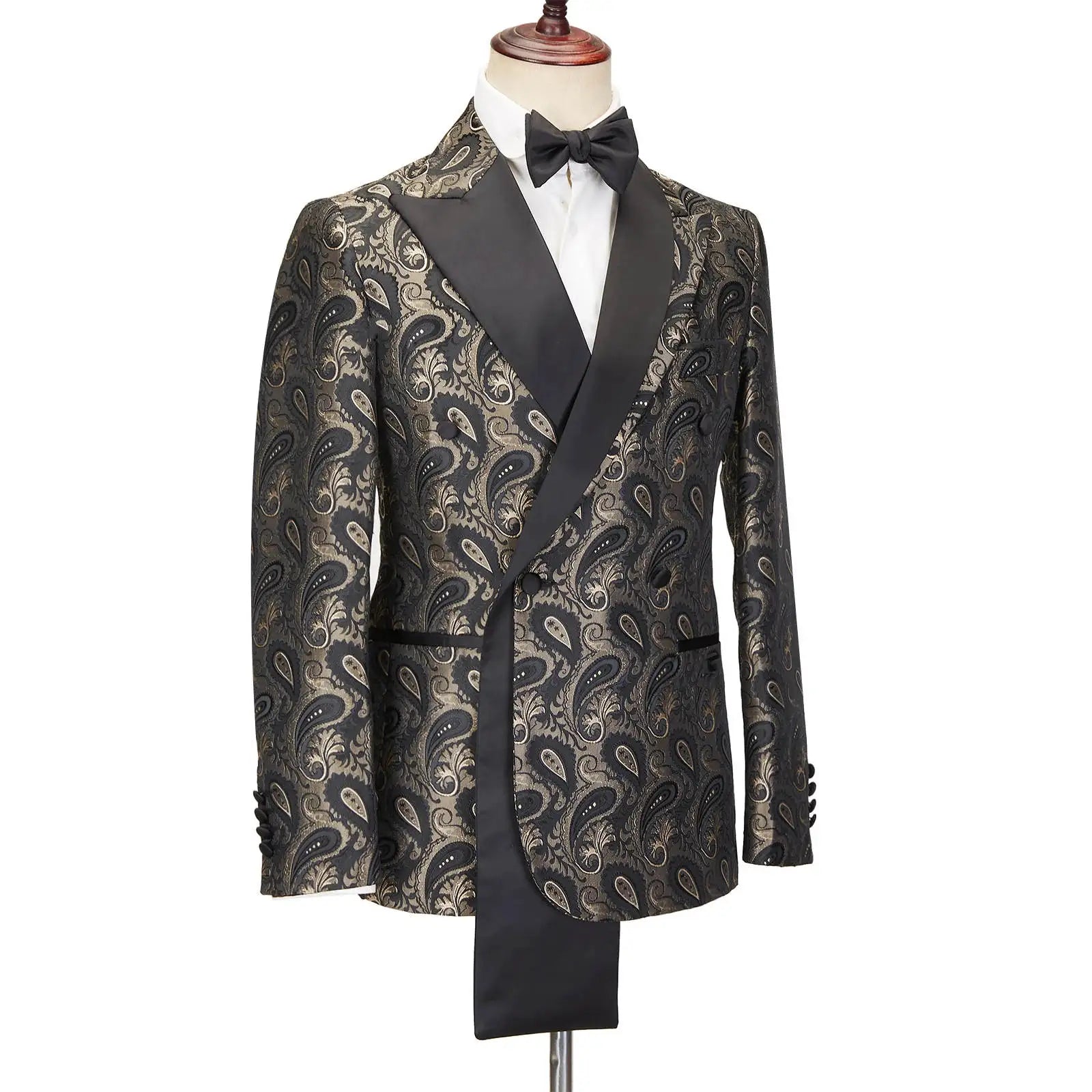 Costume de mariage 2 pièces pour homme, smoking croisé, motif floral, pour bal de promo, fête de mariage