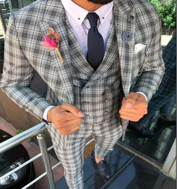 Tailor Made Plaid Men Suits Classic Formal Business Blazer Wedding Groom Tuxedo 3 Piece Sets Costume Homme (Jacket+Vest+Pants)