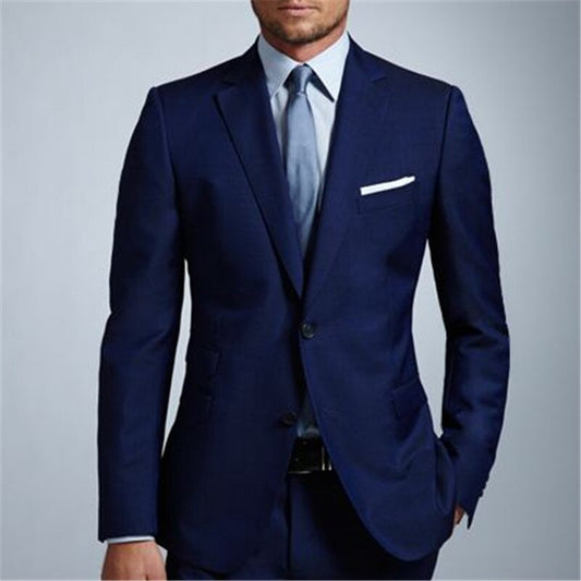 Tailored Dark Blue Costume Homme Terno Men Suit 2Pcs(Jacket+Pant+Tie)Blazer Trousers Wedding Party Wear Tuxdeo