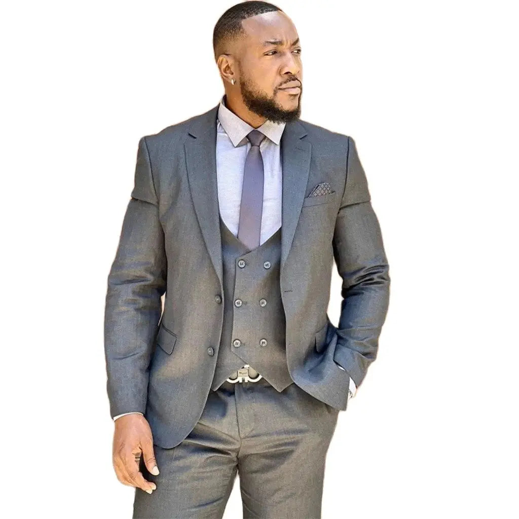 Traje gris a medida para hombre, 3 piezas, de un solo pecho, para oficina, negocios, boda, novio, ropa para hombre 