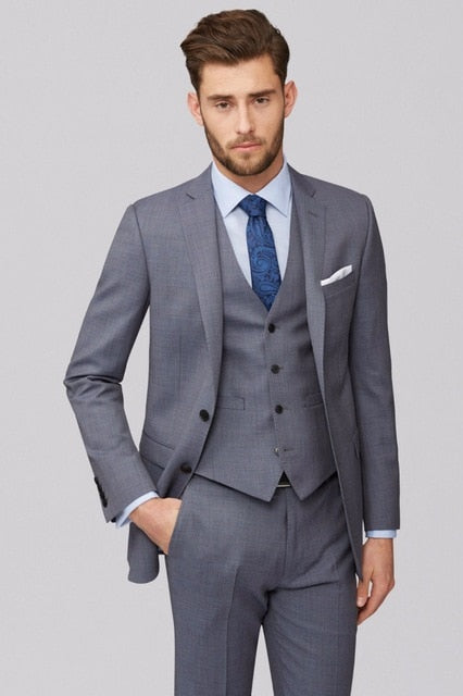 Men's Grey 3-Piece Wedding Suit Set for Party (Jacket, Pants, Vest)