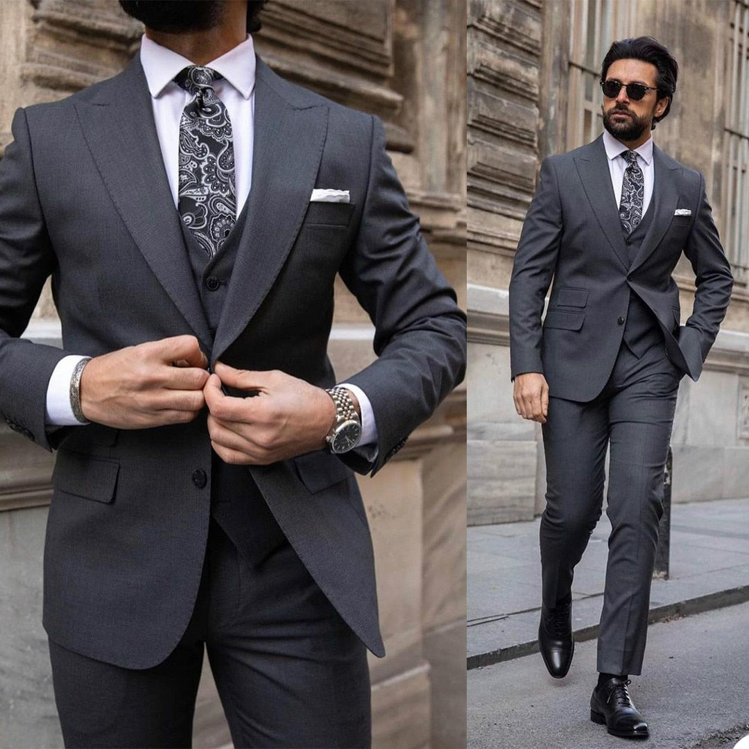 Costume homme sur mesure, coupe slim, deux boutons, pantalon, costume de bal, de fête, de mariage (veste, gilet, pantalon) 