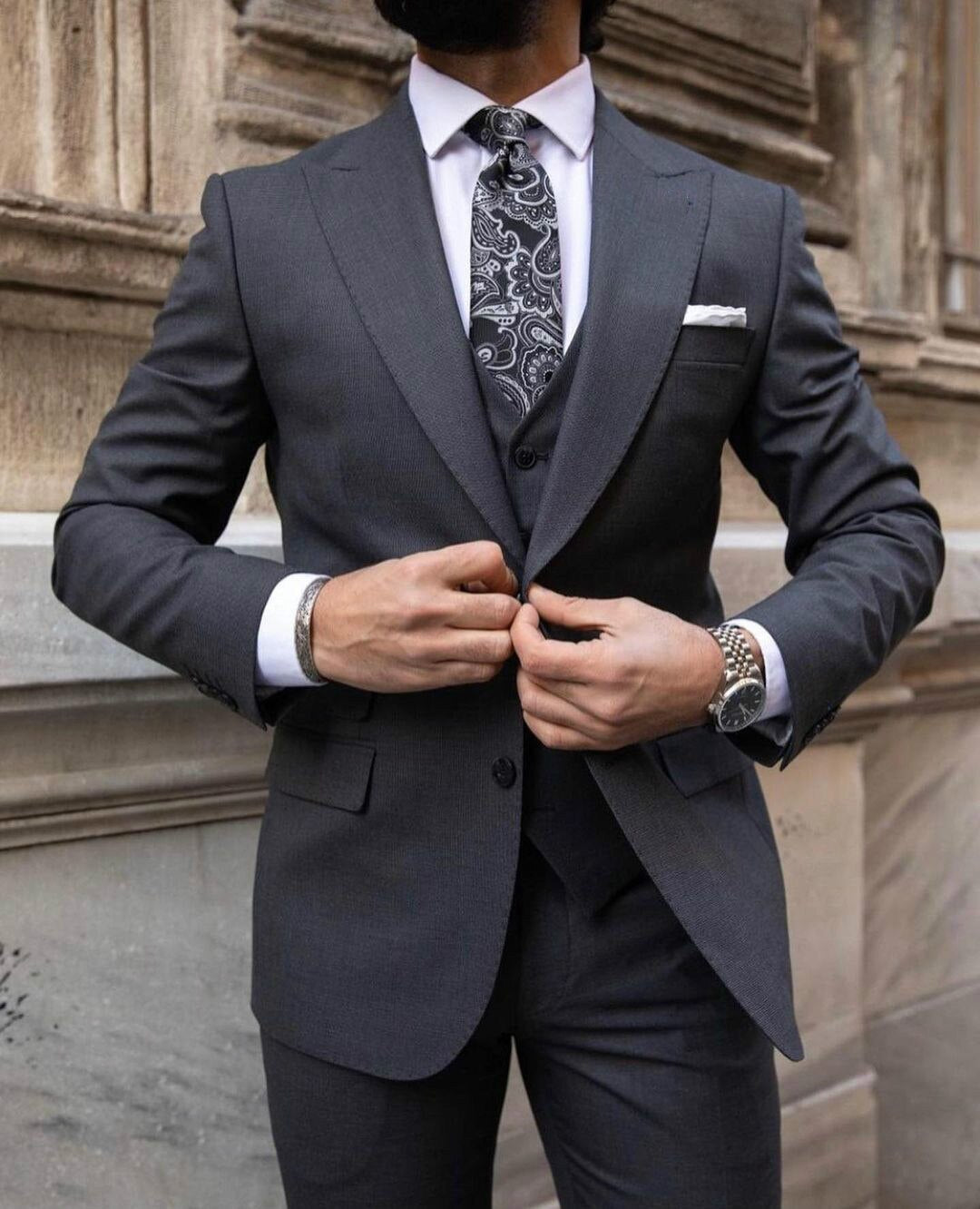 Costume homme sur mesure, coupe slim, deux boutons, pantalon, costume de bal, de fête, de mariage (veste, gilet, pantalon) 
