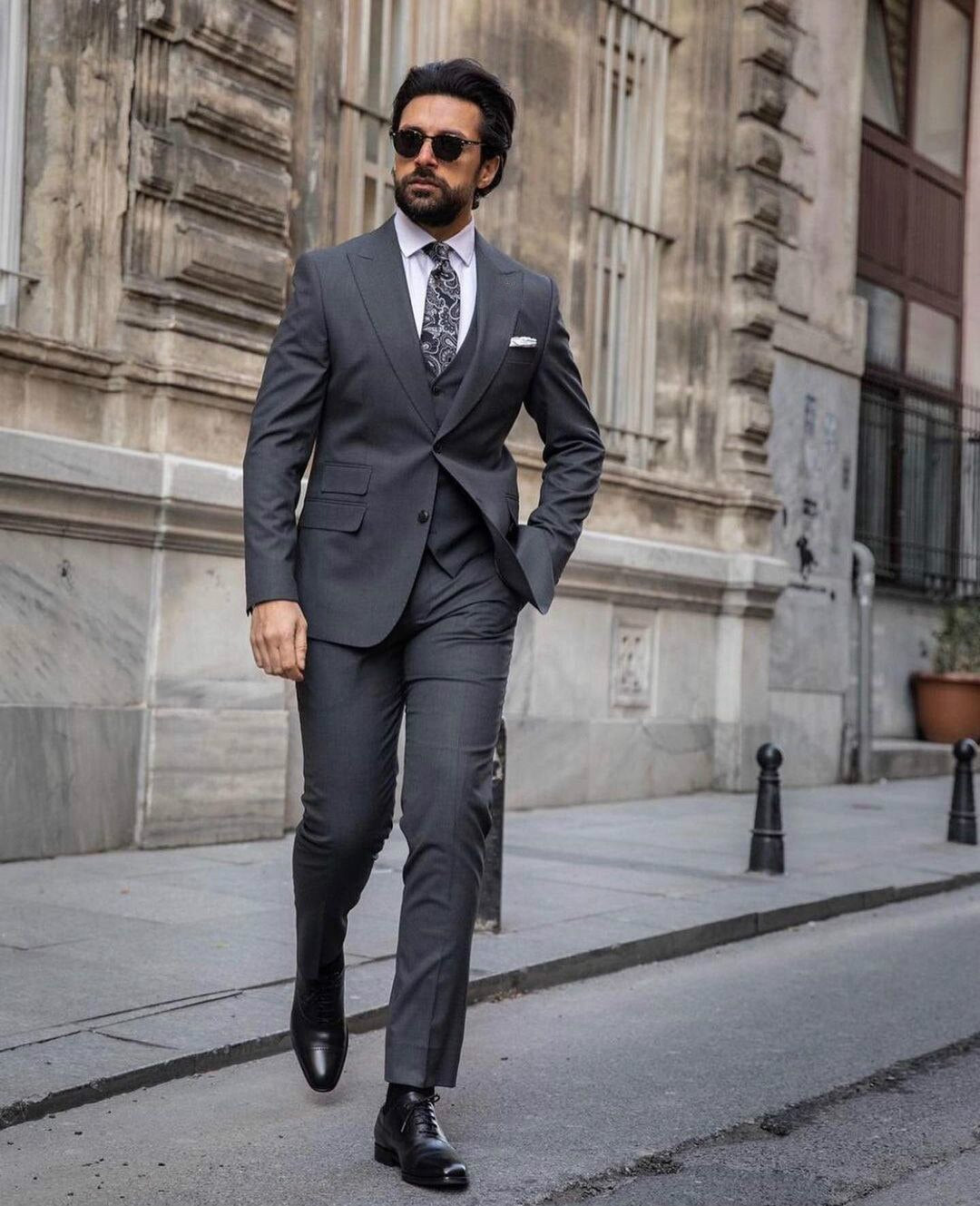 Costume homme sur mesure, coupe slim, deux boutons, pantalon, costume de bal, de fête, de mariage (veste, gilet, pantalon) 