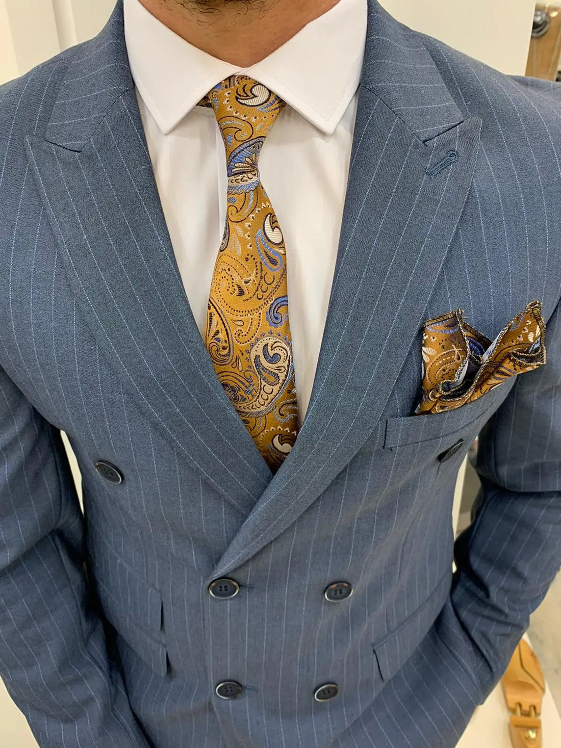 Smoking de marié sur mesure à rayures fines, coupe slim, croisé, pantalon, tenue de soirée, costume d'affaires (veste + pantalon)