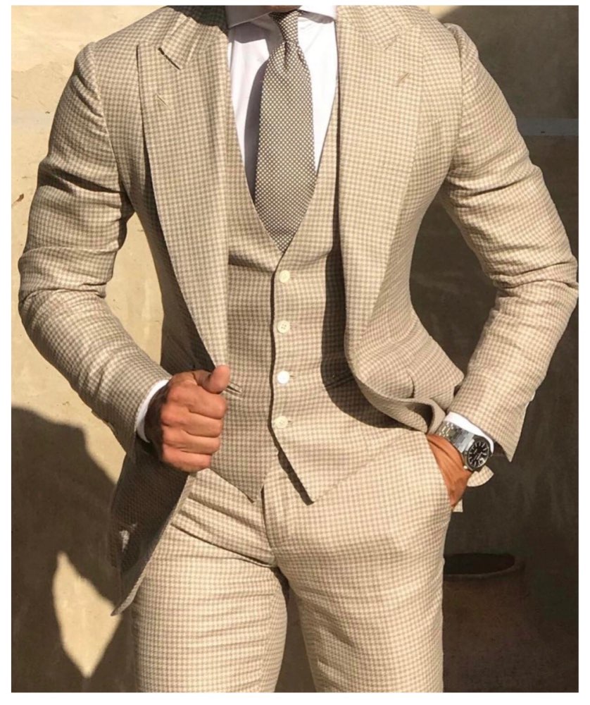 Ensemble 3 pièces à carreaux pour homme, costume de mariage, blazer d'été (veste, pantalon et gilet) 