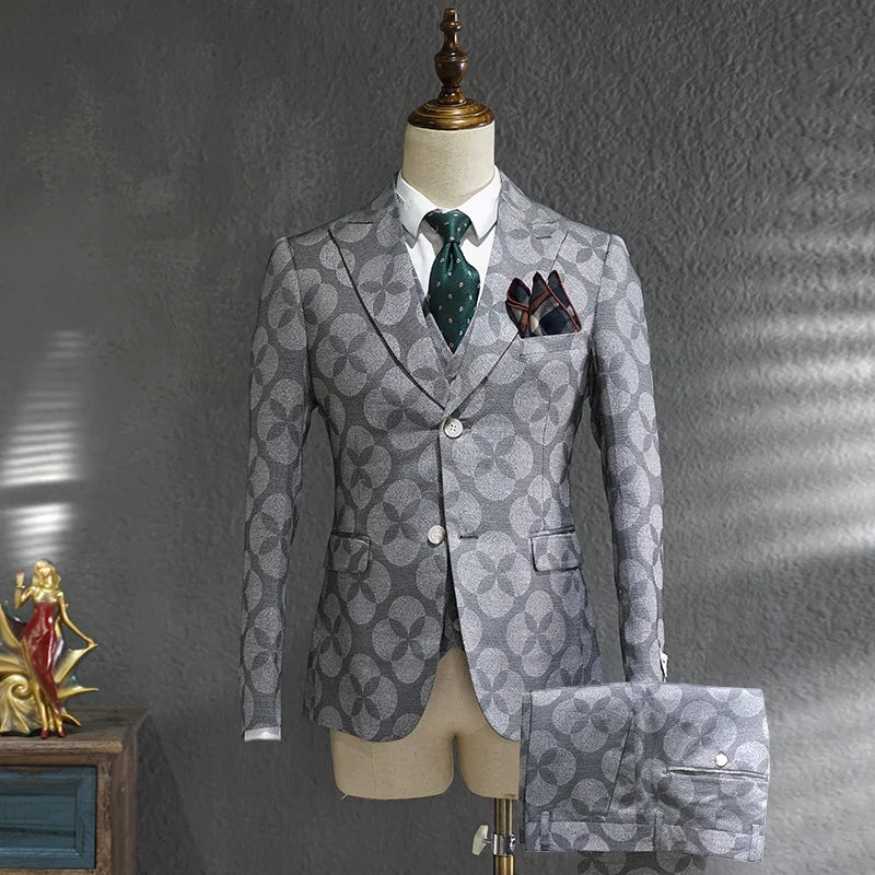 Costume Homme Loisirs Affaires Robe Formelle Tendance Imprimé Marié Robe De Mariée Style Britannique Smoking Homme 