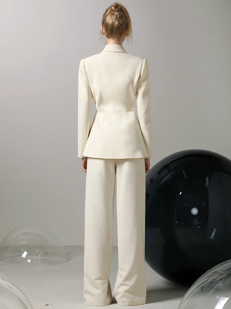 Three-Dimensional Flower Trendy Design Office Lady Wide Leg Pants Suit Outfits Business Temperament Suit Pants Women's Suit
