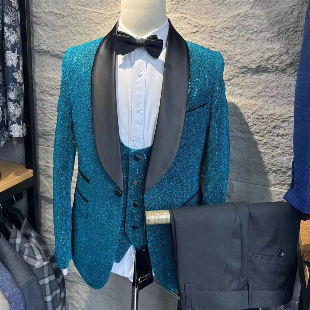 Conjunto de trajes formales de tres piezas para hombre, trajes de jacquard, blazer, chaleco, pantalones, esmoquin ajustado de alta calidad para hombre.