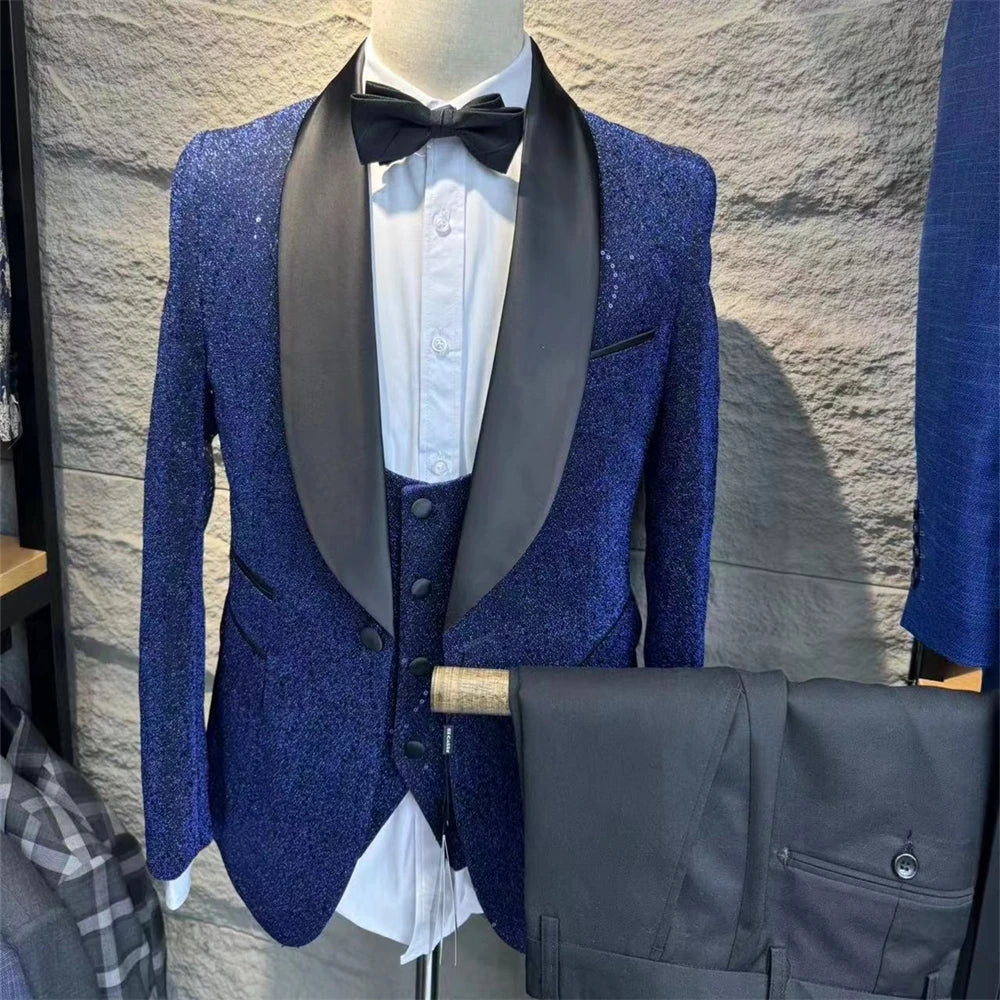 Conjunto de trajes formales de tres piezas para hombre, trajes de jacquard, blazer, chaleco, pantalones, esmoquin ajustado de alta calidad para hombre.