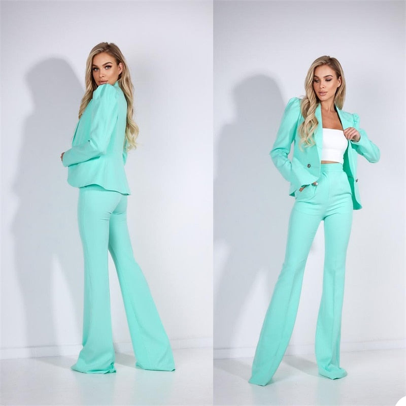 Conjunto de 2 piezas de traje azul Tiffany para mujer, para oficina, blazer y pantalón, para primavera, boda, esmoquin, diario, para chica joven, ropa de calle, vestido de fiesta a medida. 
