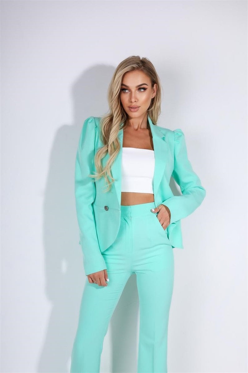 Ensemble de costume bleu Tiffany pour femme, 2 pièces, blazer et pantalon, pour le bureau, le printemps, le mariage, le quotidien, pour jeune fille, style streetwear, robe de bal sur mesure 