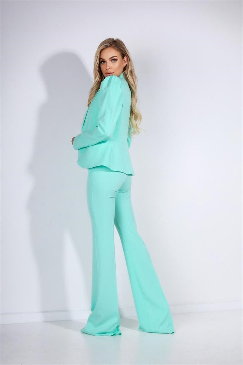 Ensemble de costume bleu Tiffany pour femme, 2 pièces, blazer et pantalon, pour le bureau, le printemps, le mariage, le quotidien, pour jeune fille, style streetwear, robe de bal sur mesure 