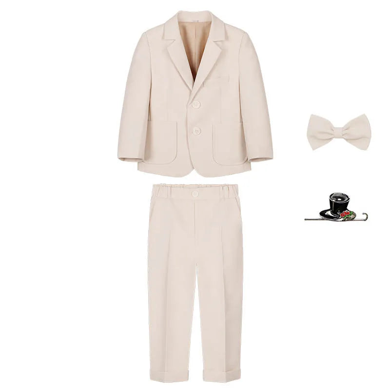 Boys Ivory 3 Piece Suit Formal Blazer Vest Pants Set With Bow Tie