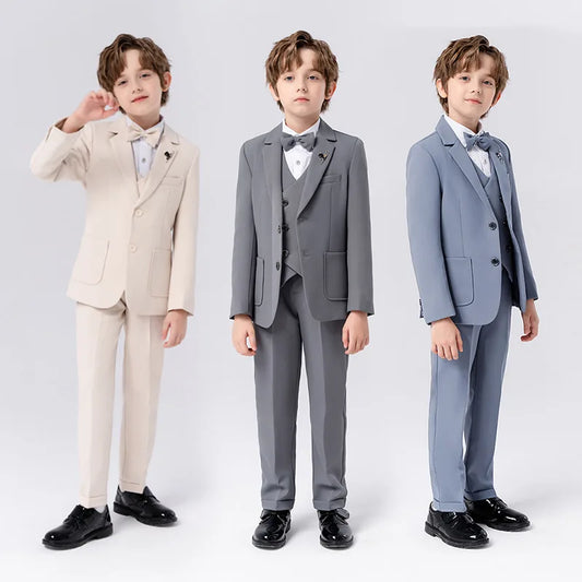 Boys Ivory 3 Piece Suit Formal Blazer Vest Pants Set With Bow Tie
