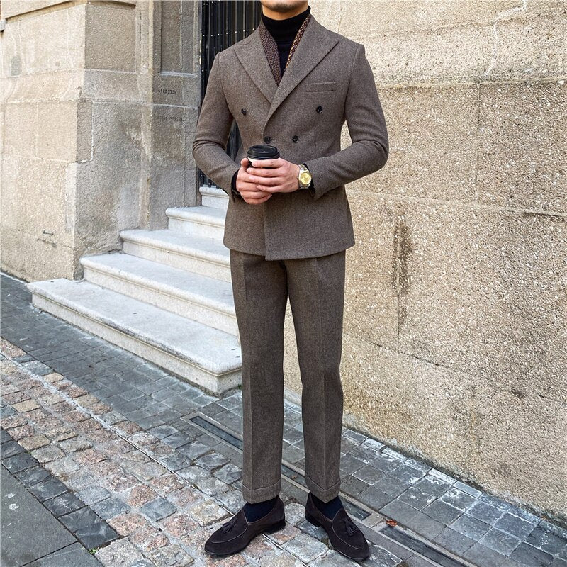Wedding Suit For Men Business Formal Casual Double Breasted  Dress Suit 2 Pieces Office Work Party Prom Costume