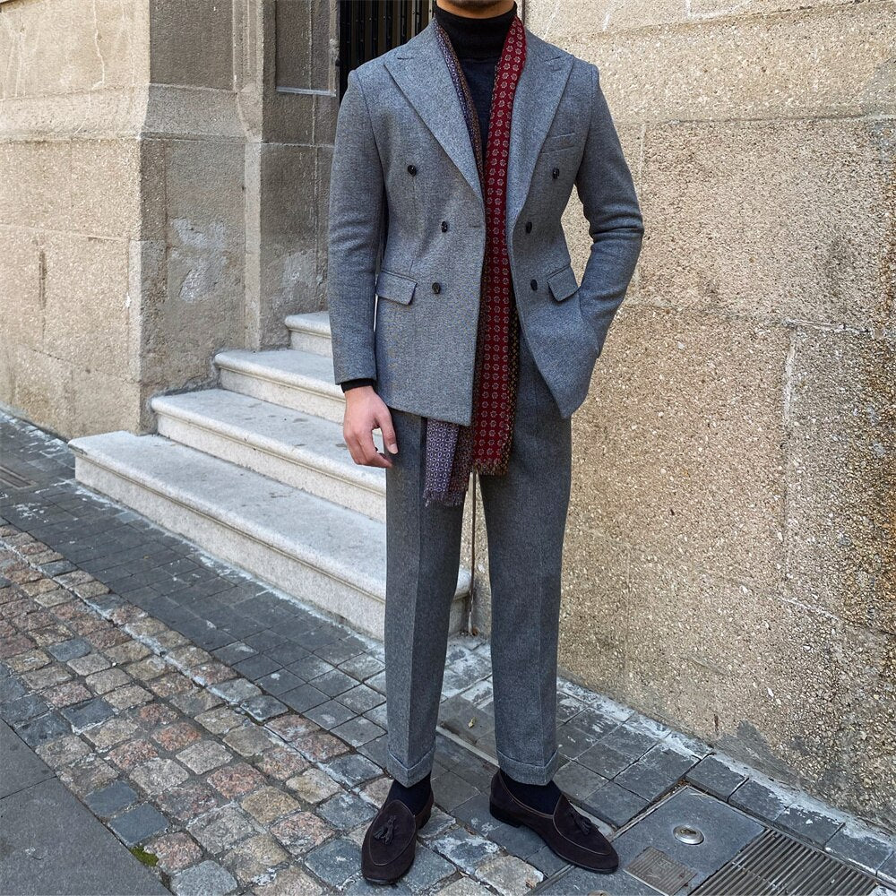 Wedding Suit For Men Business Formal Casual Double Breasted  Dress Suit 2 Pieces Office Work Party Prom Costume