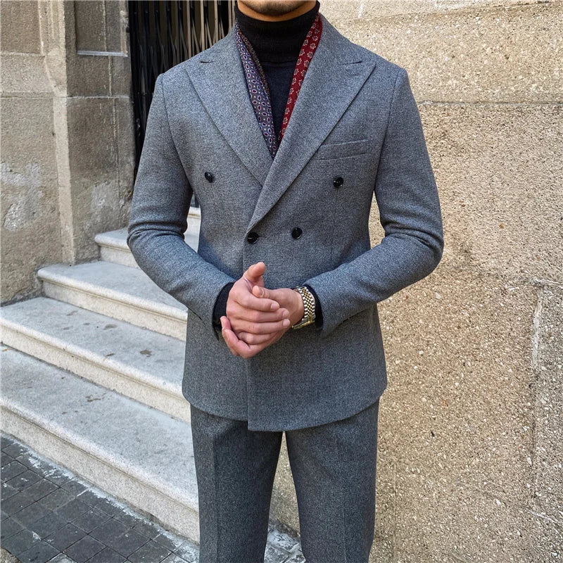 Costume de mariage pour homme, costume formel décontracté à double boutonnage, 2 pièces, pour bureau, travail, fête, bal de promo 