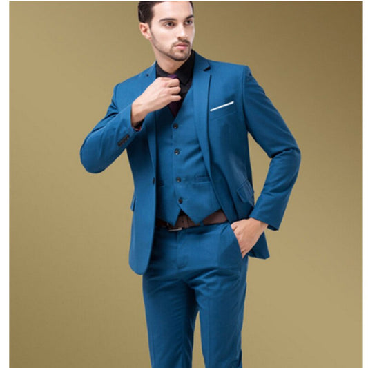 Blue One Button Men Suits For Wedding 3 Pieces Custom Made Terno Men Suits