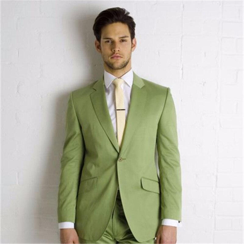 Men's Green 2-Piece Blazer Suit with Tie for Wedding (Jacket, Pants)