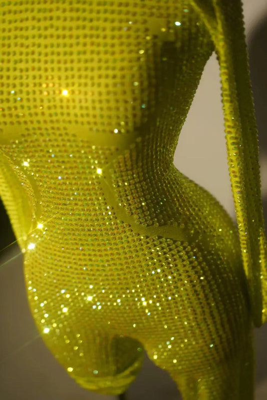 Combinaison tendance de luxe entièrement en diamants pour femmes, couleur bonbon, tenue de soirée, de bar, de discothèque, de scène, de gogo 