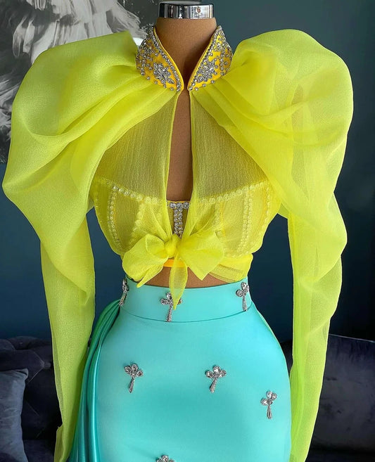 Haute Couture Prom Dresses Sheath Sweetheart Two Pieces Beaded Saudi Arabia Dubai Robe De Soiree Evening Dress Gown