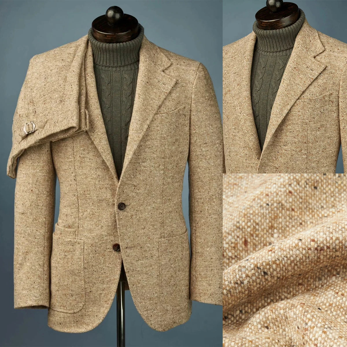 Tweed Wedding Suits for Men Slim Fit Groom Tuxedos 2 Pieces Set Outfits Birthday Party Wear