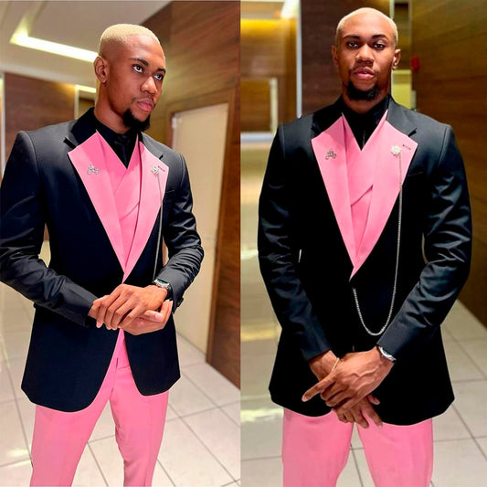 Unique Black Men Suit One Button Tailor-Made Three-Pieces Jacket Vest Pants Designer Groom Formal Occasion Party Costume Made