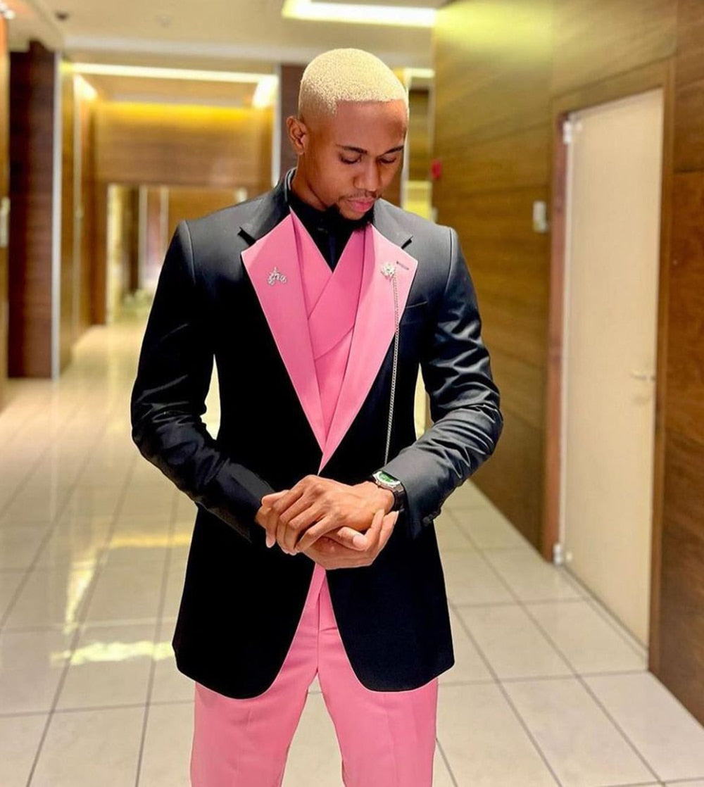 Traje negro único para hombre, de un botón, hecho a medida, de tres piezas, chaqueta, chaleco, pantalones, diseño de novio, para ocasiones formales o fiestas. 