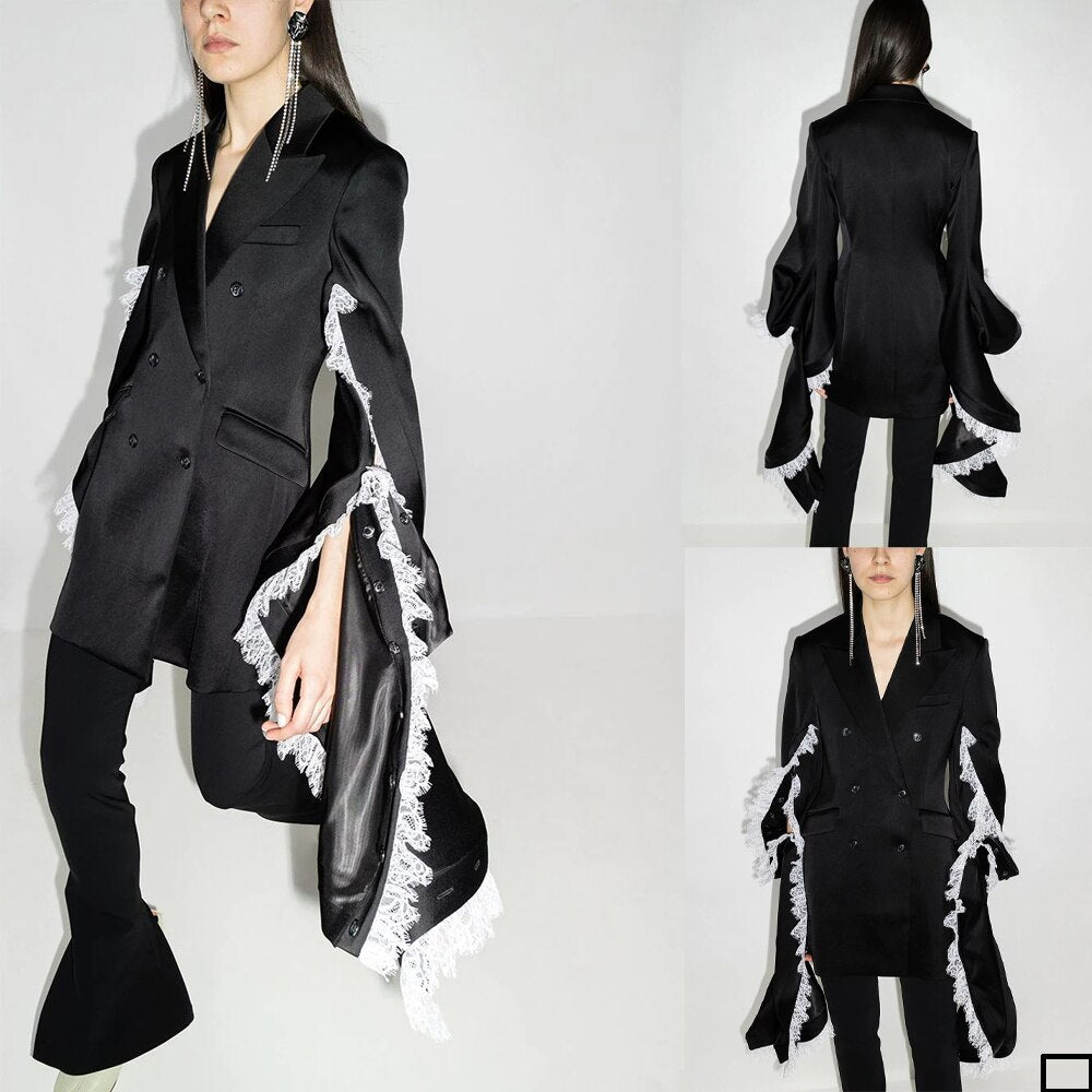 Diseño único, blazer negro para mujer, trajes ajustados de encaje para madre de la novia, esmoquin para fiesta de graduación, invitada, ropa de boda, 2 piezas 